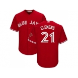 Youth Toronto Blue Jays #21 Roger Clemens Red Cool Base Canada Day Stitched MLB Jersey