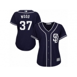 Women Majestic San Diego Padres #37 Travis Wood Replica Navy Blue Alternate 1 Cool Base MLB Jersey