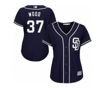 Women Majestic San Diego Padres #37 Travis Wood Replica Navy Blue Alternate 1 Cool Base MLB Jersey