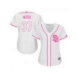 Women Majestic San Diego Padres #37 Travis Wood Replica White Fashion Cool Base MLB Jersey