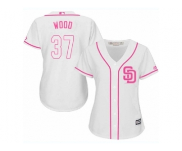 Women Majestic San Diego Padres #37 Travis Wood Replica White Fashion Cool Base MLB Jersey