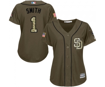 Women's Majestic San Diego Padres #1 Ozzie Smith Authentic Green Salute to Service Cool Base MLB Jersey