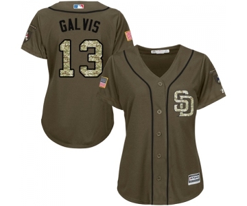 Women's Majestic San Diego Padres #13 Freddy Galvis Authentic Green Salute to Service Cool Base MLB Jersey