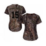 Women's Majestic San Diego Padres #15 Cory Spangenberg Authentic Camo Realtree Collection Flex Base MLB Jersey