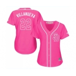 Women's Majestic San Diego Padres #22 Christian Villanueva Replica Pink Fashion Cool Base MLB Jersey