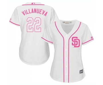 Women's Majestic San Diego Padres #22 Christian Villanueva Replica White Fashion Cool Base MLB Jersey