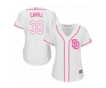 Women's Majestic San Diego Padres #38 Trevor Cahill Replica White Fashion Cool Base MLB Jersey