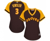 Women's San Diego Padres #3 Ian Kinsler Replica Brown Alternate Cooperstown Cool Base Baseball Jersey