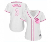 Women's San Diego Padres #3 Ian Kinsler Replica White Fashion Cool Base Baseball Jersey