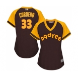 Women's San Diego Padres #33 Franchy Cordero Authentic Brown Alternate Cooperstown Cool Base Baseball Jersey