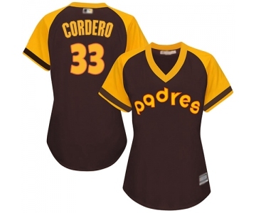 Women's San Diego Padres #33 Franchy Cordero Authentic Brown Alternate Cooperstown Cool Base Baseball Jersey