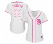 Women's San Diego Padres #33 Franchy Cordero Authentic White Fashion Cool Base Baseball Jersey