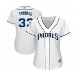 Women's San Diego Padres #33 Franchy Cordero Authentic White Home Cool Base Baseball Jersey