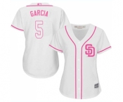 Women's San Diego Padres #5 Greg Garcia Replica White Fashion Cool Base Baseball Jersey