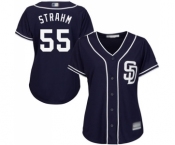 Women's San Diego Padres #55 Matt Strahm Authentic Navy Blue Alternate 1 Cool Base Baseball Jersey