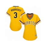 Women Majestic Pittsburgh Pirates #3 Sean Rodriguez Replica Gold Alternate Cool Base MLB Jersey