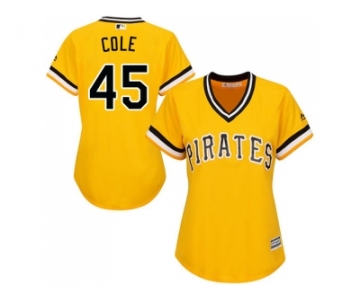 Women's Pittsburgh Pirates #45 Gerrit Cole Gold Alternate Stitched MLB Jersey