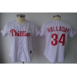 MLB Women Jerseys Philadephia Phillis #34 halladay white[Red strip]