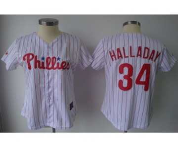 MLB Women Jerseys Philadephia Phillis #34 halladay white[Red strip]