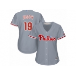 Women Majestic Philadelphia Phillies #19 Tommy Joseph Replica Grey Road Cool Base MLB Jersey