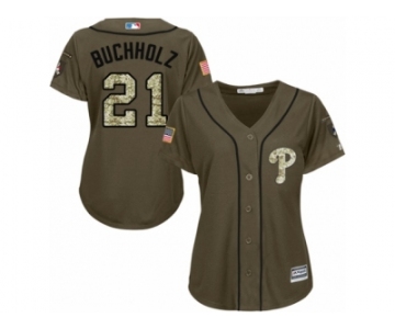 Women Majestic Philadelphia Phillies #21 Clay Buchholz Replica Green Salute to Service MLB Jersey