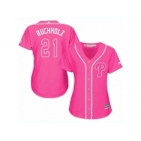 Women Majestic Philadelphia Phillies #21 Clay Buchholz Replica Pink Fashion Cool Base MLB Jersey