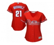 Women Majestic Philadelphia Phillies #21 Clay Buchholz Replica Red Alternate Cool Base MLB Jersey