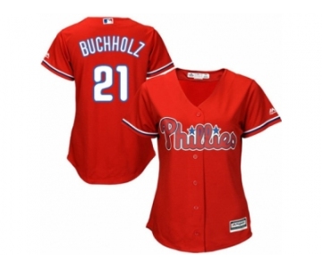 Women Majestic Philadelphia Phillies #21 Clay Buchholz Replica Red Alternate Cool Base MLB Jersey