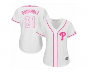 Women Majestic Philadelphia Phillies #21 Clay Buchholz Replica White Fashion Cool Base MLB Jersey