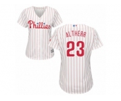 Women Majestic Philadelphia Phillies #23 Aaron Altherr Replica White Red Strip Home Cool Base MLB Jersey