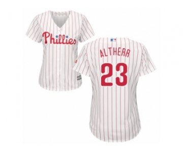 Women Majestic Philadelphia Phillies #23 Aaron Altherr Replica White Red Strip Home Cool Base MLB Jersey