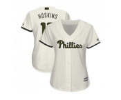 Women Philadelphia Phillies #17 Rhys Hoskins Cream 2018 Memorial Day Cool Base Stitched MLB Jersey