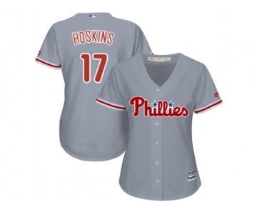 Women Philadelphia Phillies #17 Rhys Hoskins Grey Road Stitched MLB Jersey