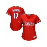 Women Philadelphia Phillies #17 Rhys Hoskins Red Alternate Stitched MLB Jersey