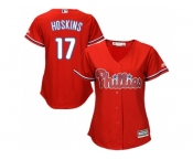 Women Philadelphia Phillies #17 Rhys Hoskins Red Alternate Stitched MLB Jersey