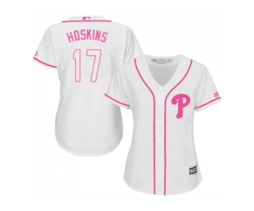 Women Philadelphia Phillies #17 Rhys Hoskins White Pink Fashion Stitched MLB Jersey