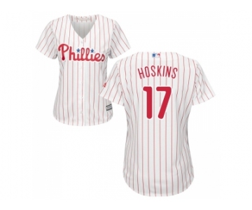 Women Philadelphia Phillies #17 Rhys Hoskins White(Red Strip) Home Stitched MLB Jersey