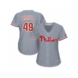 Women Philadelphia Phillies #49 Jake Arrieta Grey Road Stitched MLB Jersey