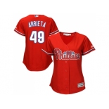 Women Philadelphia Phillies #49 Jake Arrieta Red Alternate Stitched MLB Jersey