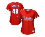 Women Philadelphia Phillies #49 Jake Arrieta Red Alternate Stitched MLB Jersey