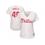 Women Philadelphia Phillies #49 Jake Arrieta White(Red Strip) Home Stitched MLB Jersey