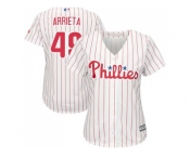 Women Philadelphia Phillies #49 Jake Arrieta White(Red Strip) Home Stitched MLB Jersey