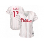 Women's Majestic Philadelphia Phillies #17 Pat Neshek Replica White Red Strip Home Cool Base MLB Jersey