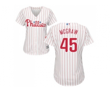 Women's Philadelphia Phillies #45 Tug McGraw White(Red Strip) Home Stitched MLB Jersey