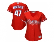 Women's Philadelphia Phillies #47 Larry Andersen Red Alternate Stitched MLB Jersey