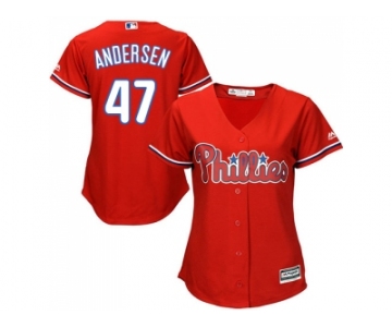 Women's Philadelphia Phillies #47 Larry Andersen Red Alternate Stitched MLB Jersey