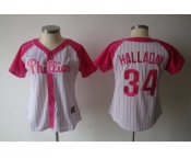 women mlb philadelphia phillies #34 halladay white pink[2012](halladay)