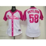 women mlb philadephia phillies #58 papelbon white pink[2012]