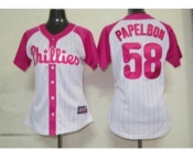 women mlb philadephia phillies #58 papelbon white pink[2012]