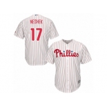 Youth Majestic Philadelphia Phillies #17 Pat Neshek Replica White Red Strip Home Cool Base MLB Jersey